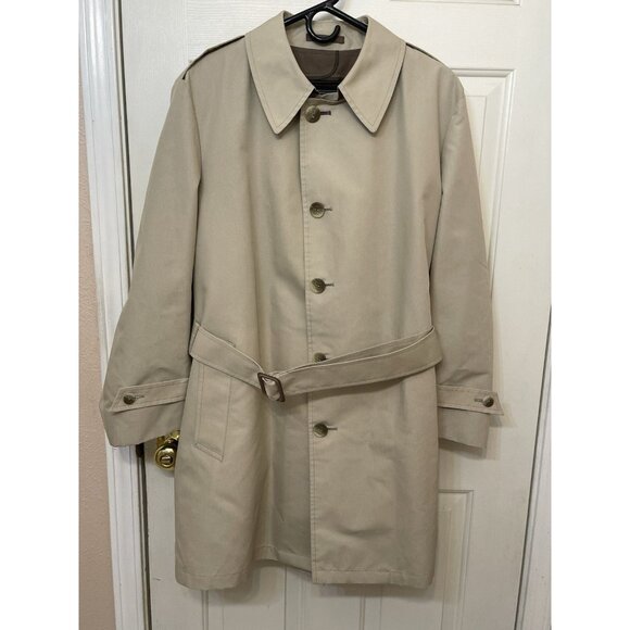 London Fog Men's Trench Coat Pea coat Zip Out Lining Size 42 Reg Tan VTG - Picture 1 of 16
